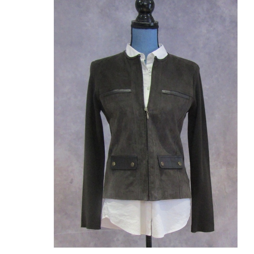 Escapade Brown Knit w/ Leather Suede Jacket S